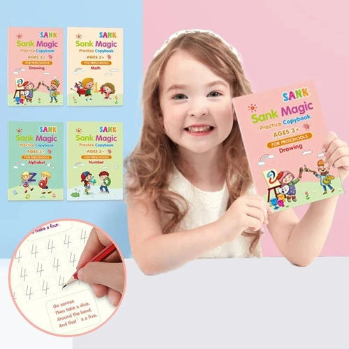 Magic Practice Copybook (4 BOOKS,1 PEN,1 GRIP,10 REFILL)