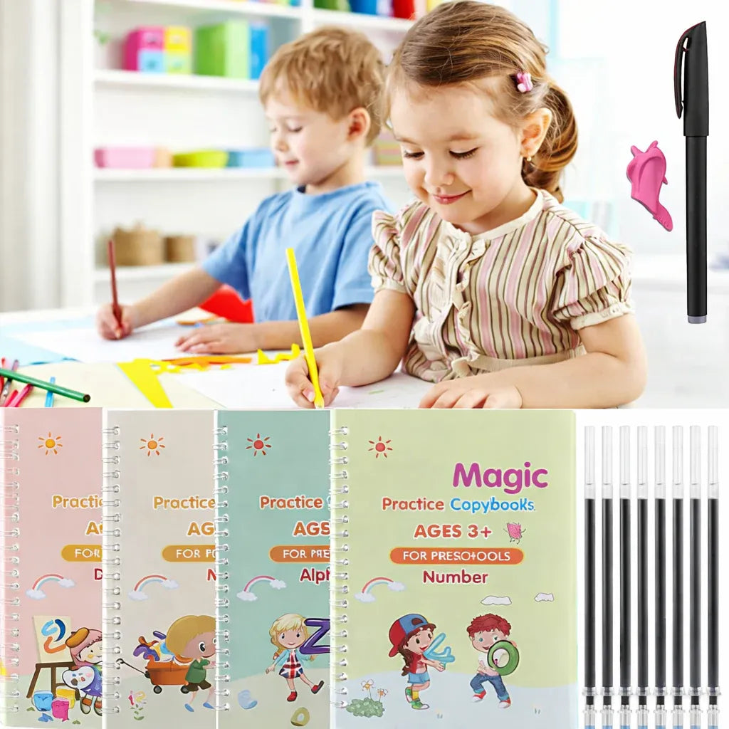 Magic Practice Copybook (4 BOOKS,1 PEN,1 GRIP,10 REFILL)