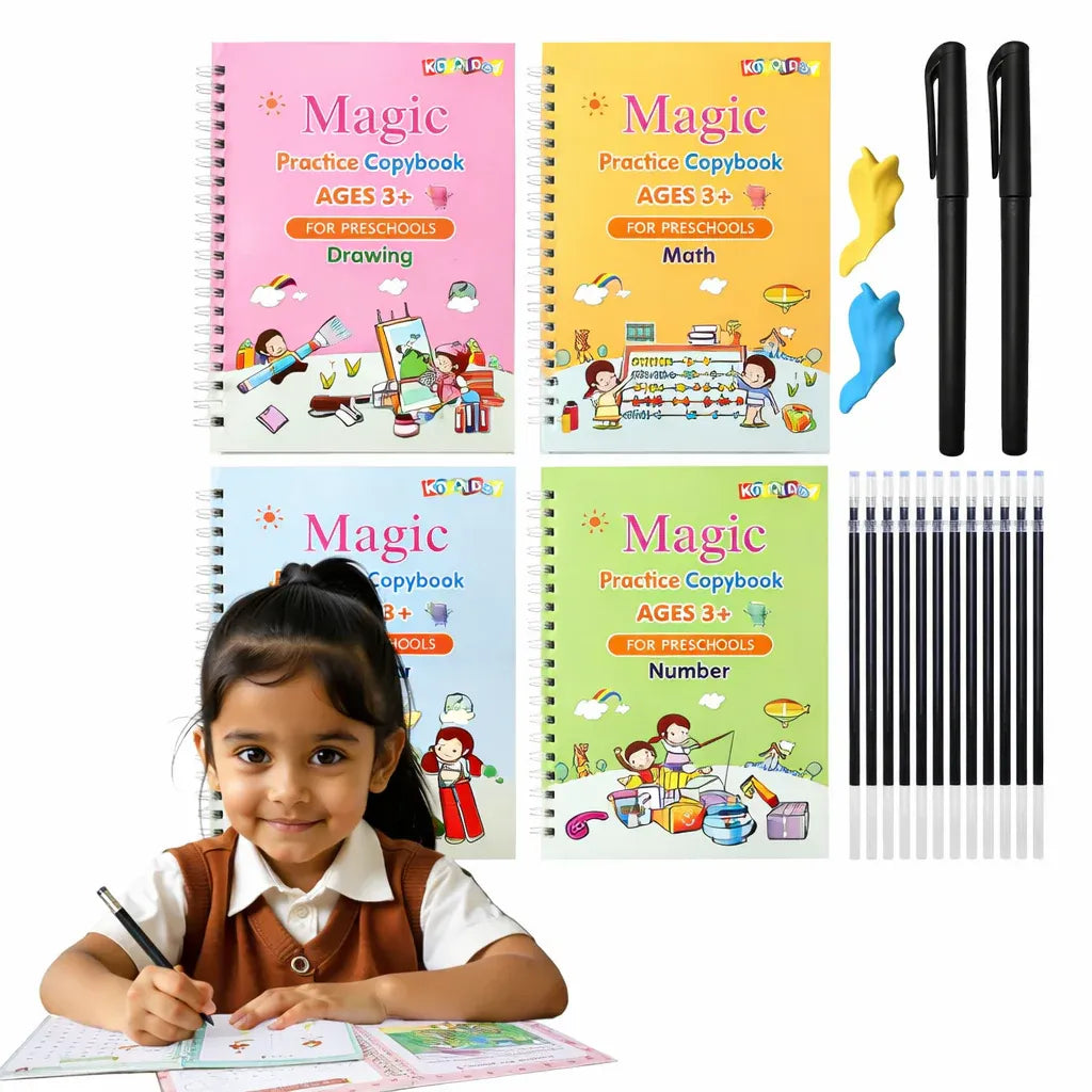 Magic Practice Copybook (4 BOOKS,1 PEN,1 GRIP,10 REFILL)